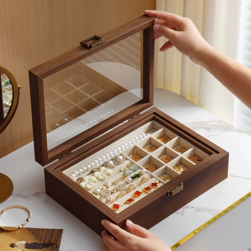 Boîte à Bijoux En Bois Foncé à Double Plateau - vue latérale