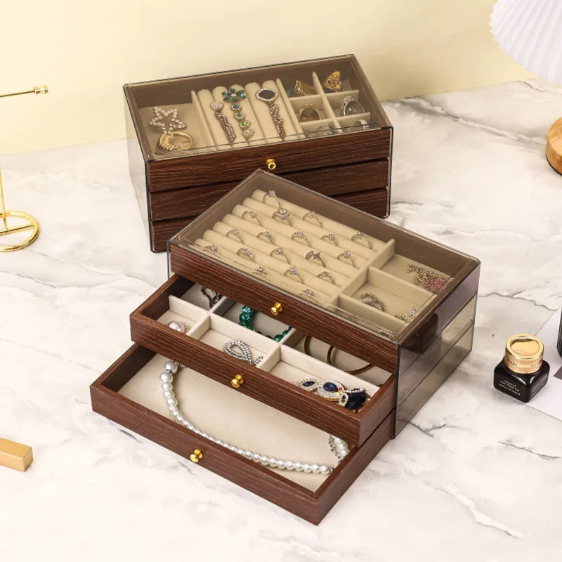 Boîte à Bijoux en Bois Massif et Transparente - vue ouverte