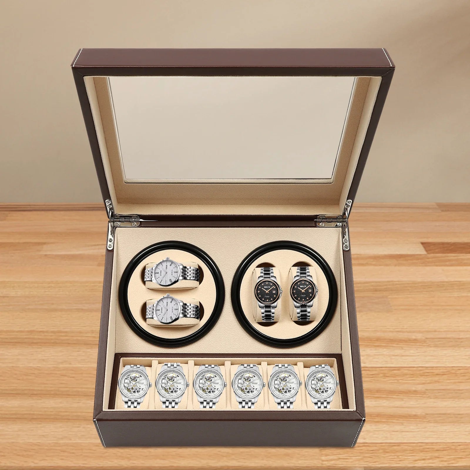Boîte à Montre Avec Remontoir Automatique Multi-Compartiments - vue de face