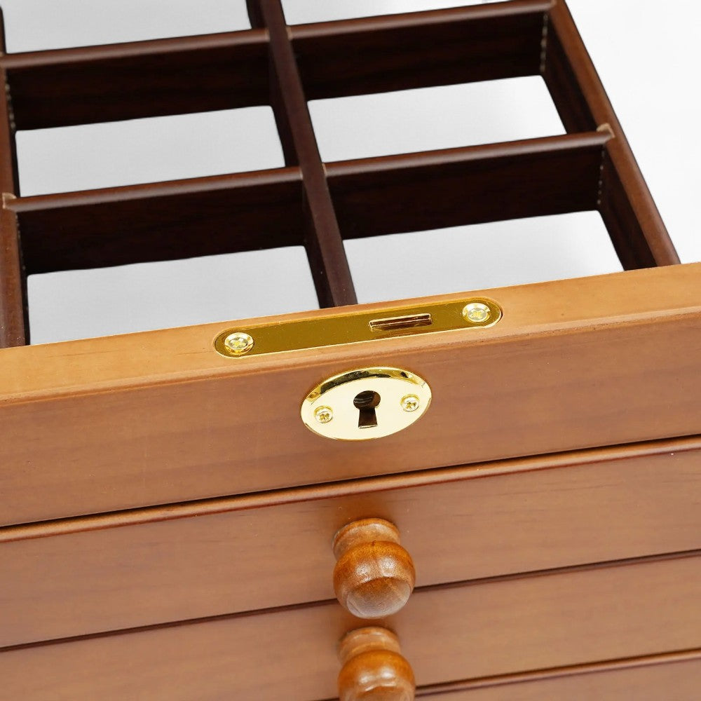 Boîte à Bijoux En Bois Naturel 6 Tiroirs - tiroirs ouverts
