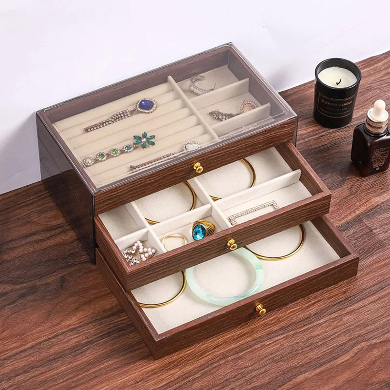 Boîte à Bijoux en Bois Massif et Transparente - détail du couvercle
