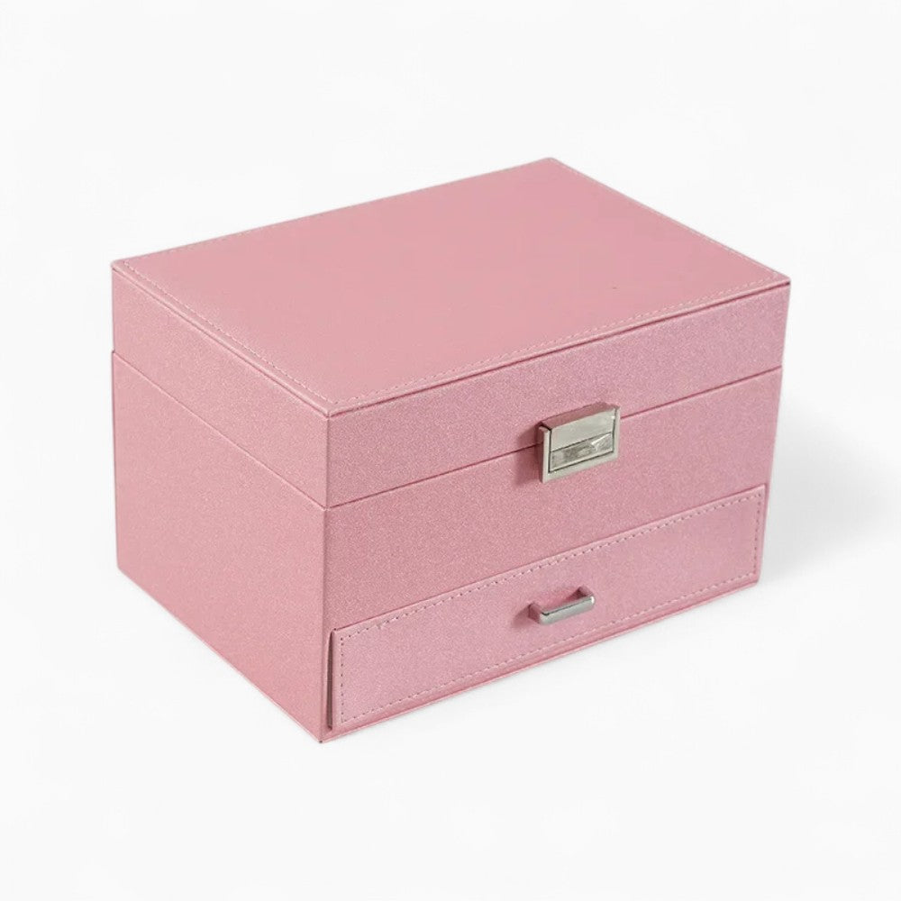 Boîte à Bijoux Multi-Rangements En Cuir Véritable - vue du dessus ouverte