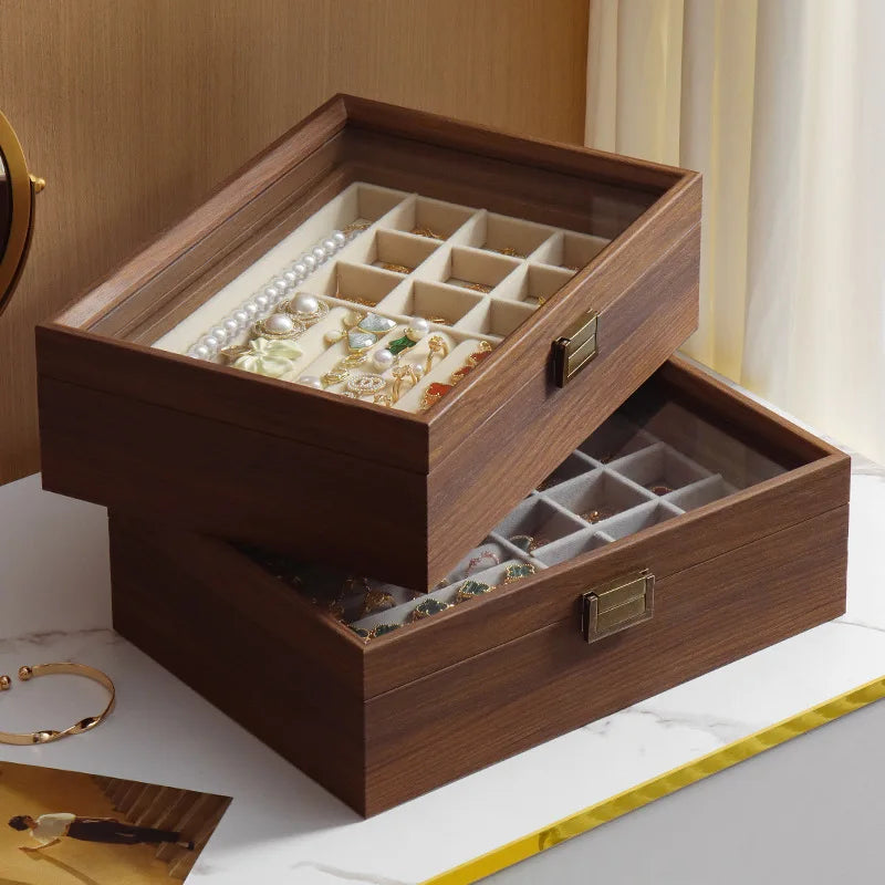 Boîte à Bijoux En Bois Foncé à Double Plateau - détail du couvercle