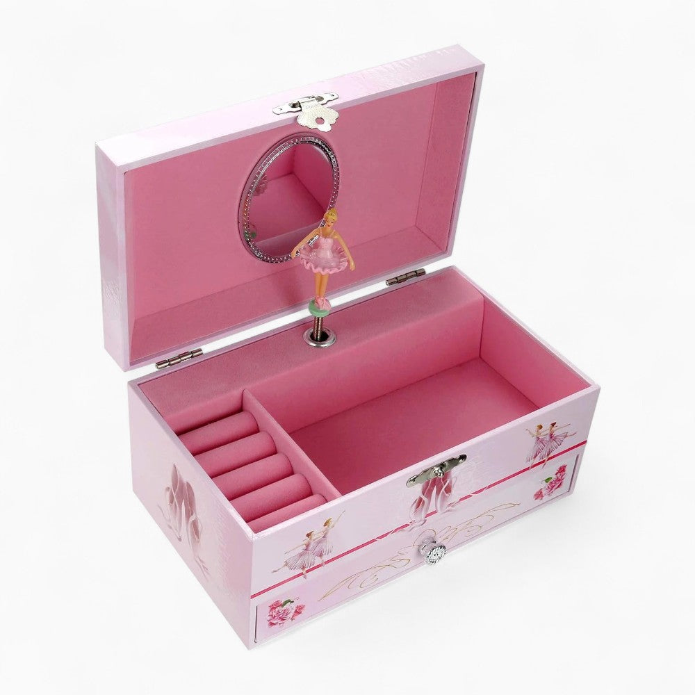 Boîte à Bijoux Rose Musique Danseuse Avec Tiroir - détail du couvercle