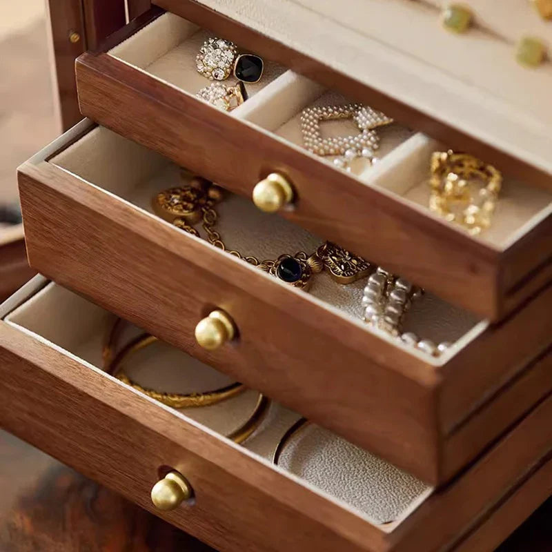 Boîte à Bijoux Rotative En Bois Massif Avec Vitre Transparente - détail du couvercle