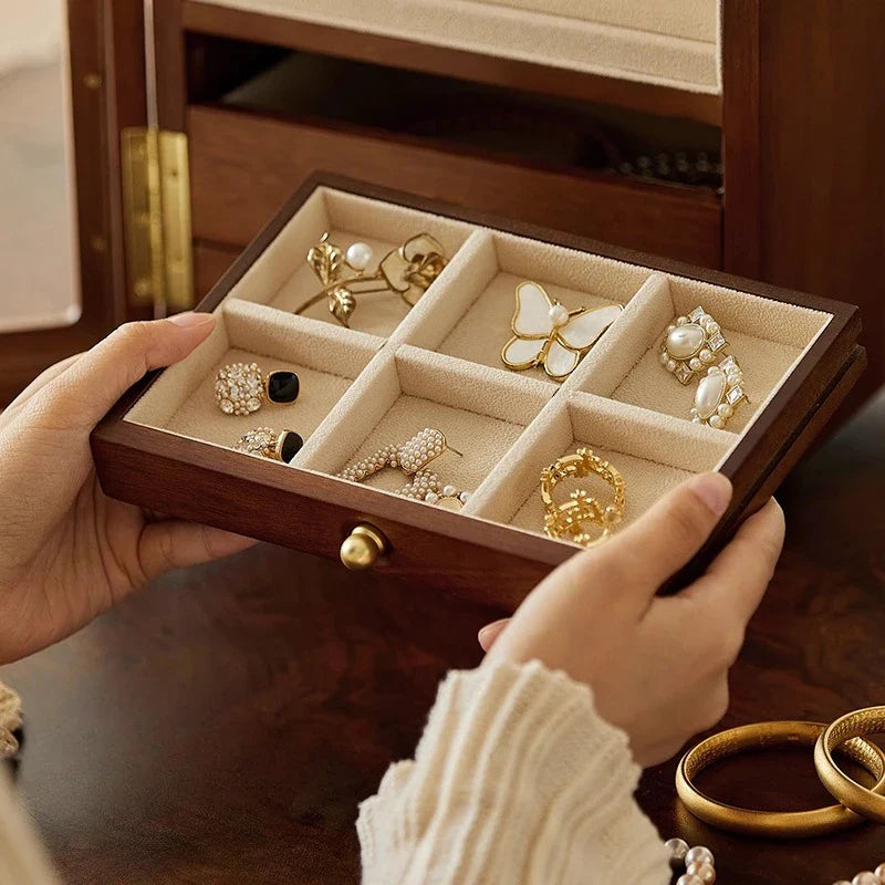 Boîte à Bijoux Rotative En Bois Massif Avec Vitre Transparente - vue de dessus