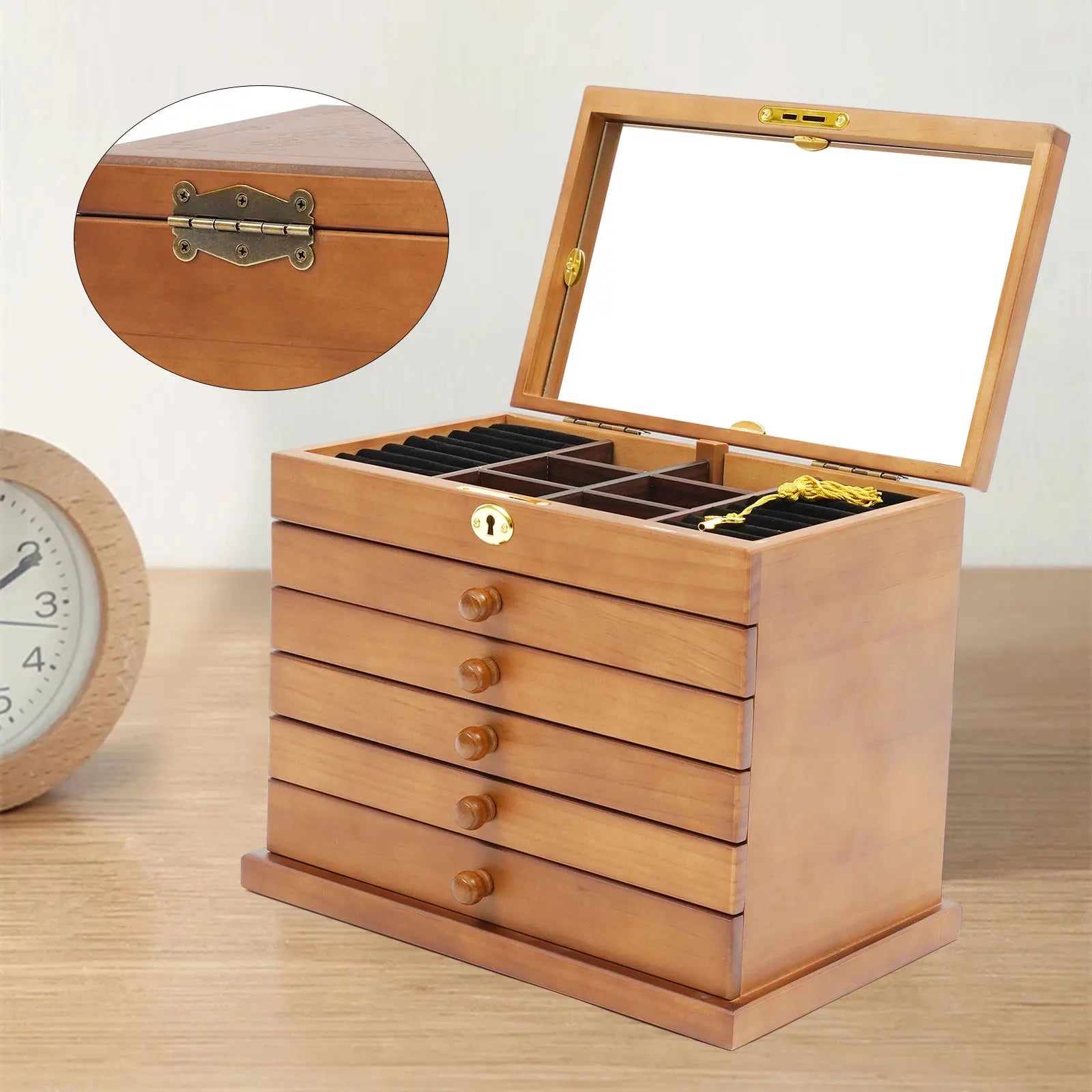 Boîte à Bijoux En Bois Naturel 6 Tiroirs - vue latérale