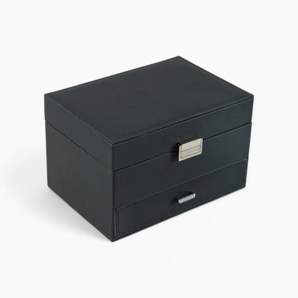 Boîte à Bijoux Multi-Rangements En Cuir Véritable - vue ouverte complète