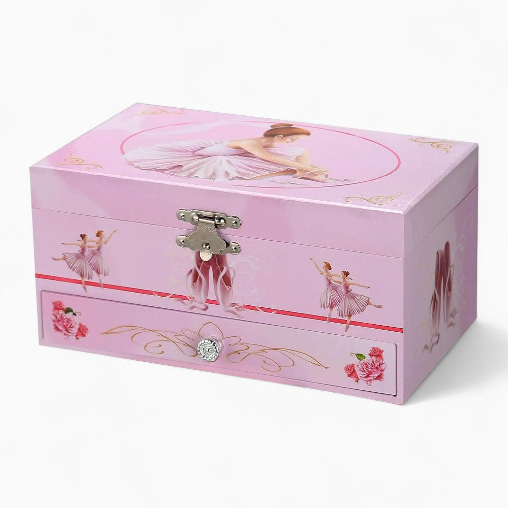 Boîte à Bijoux Rose Musique Danseuse Avec Tiroir - vue de face