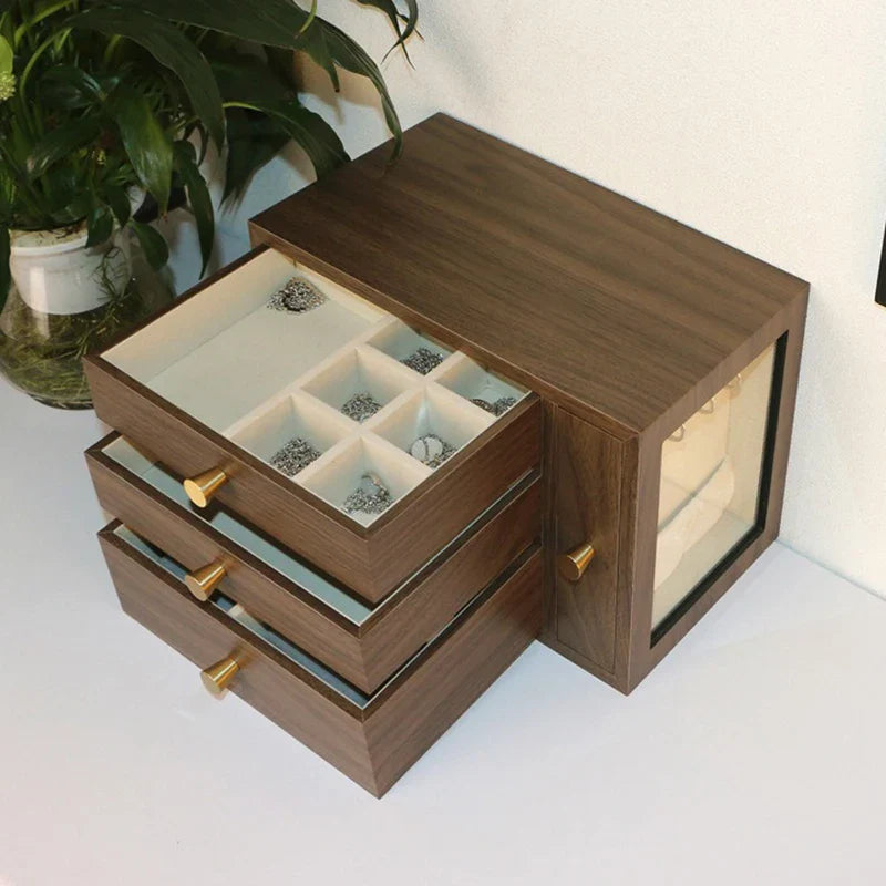 Boîte à Bijoux Bois Naturel et Design avec Vitre - vue de dessus