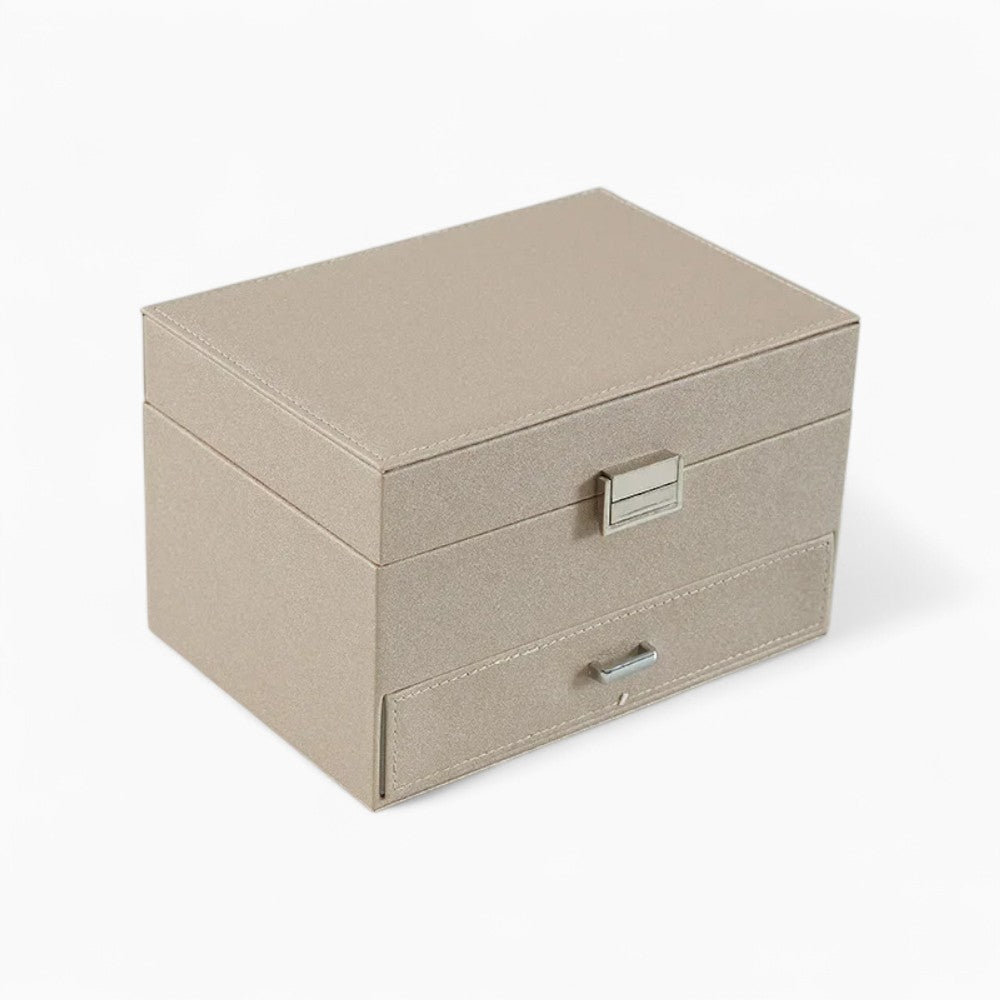 Boîte à Bijoux Multi-Rangements En Cuir Véritable - fermée