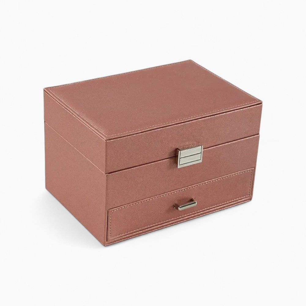 Boîte à Bijoux Multi-Rangements En Cuir Véritable - détail de la structure