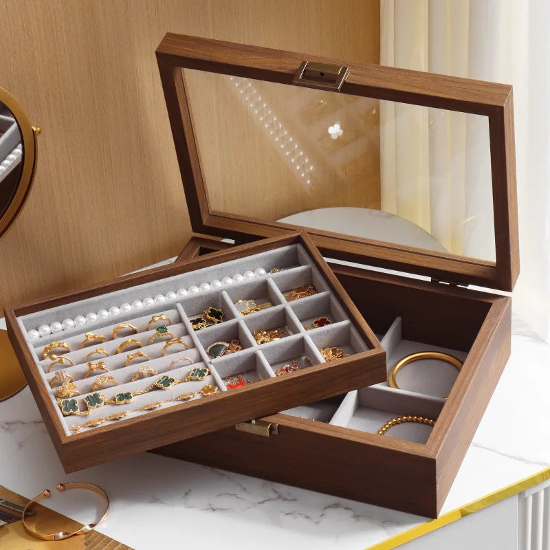 Boîte à Bijoux En Bois Foncé à Double Plateau - vue de dessus