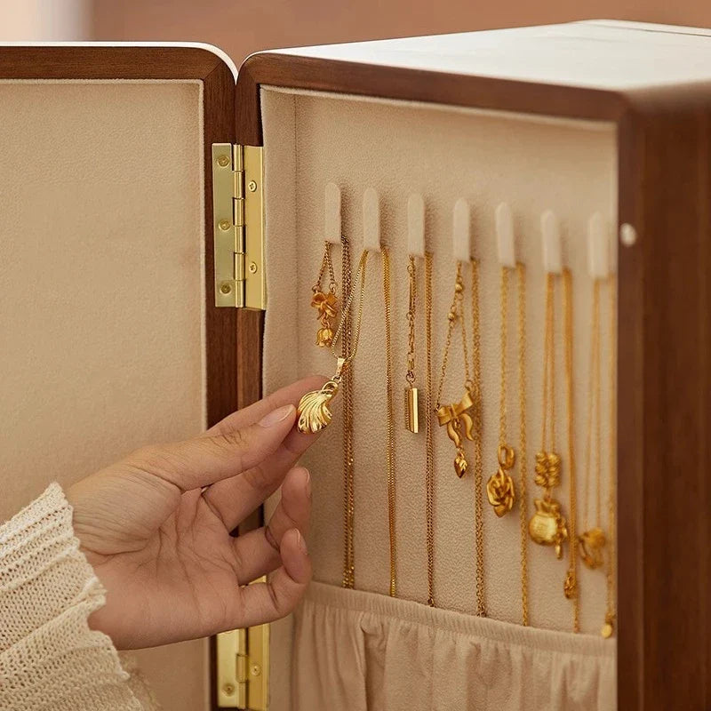 Boîte à Bijoux Rotative En Bois Massif Avec Vitre Transparente - vue latérale