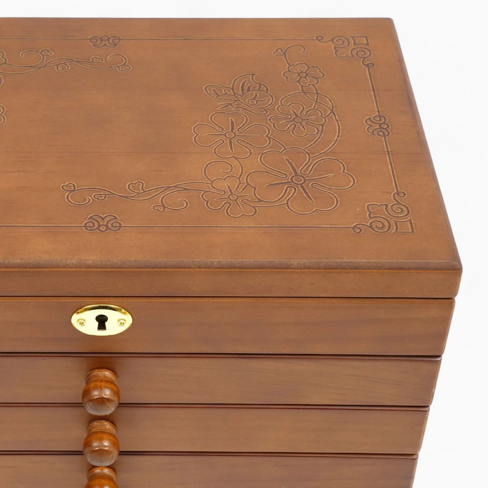 Boîte à Bijoux En Bois Naturel 6 Tiroirs - vue de face