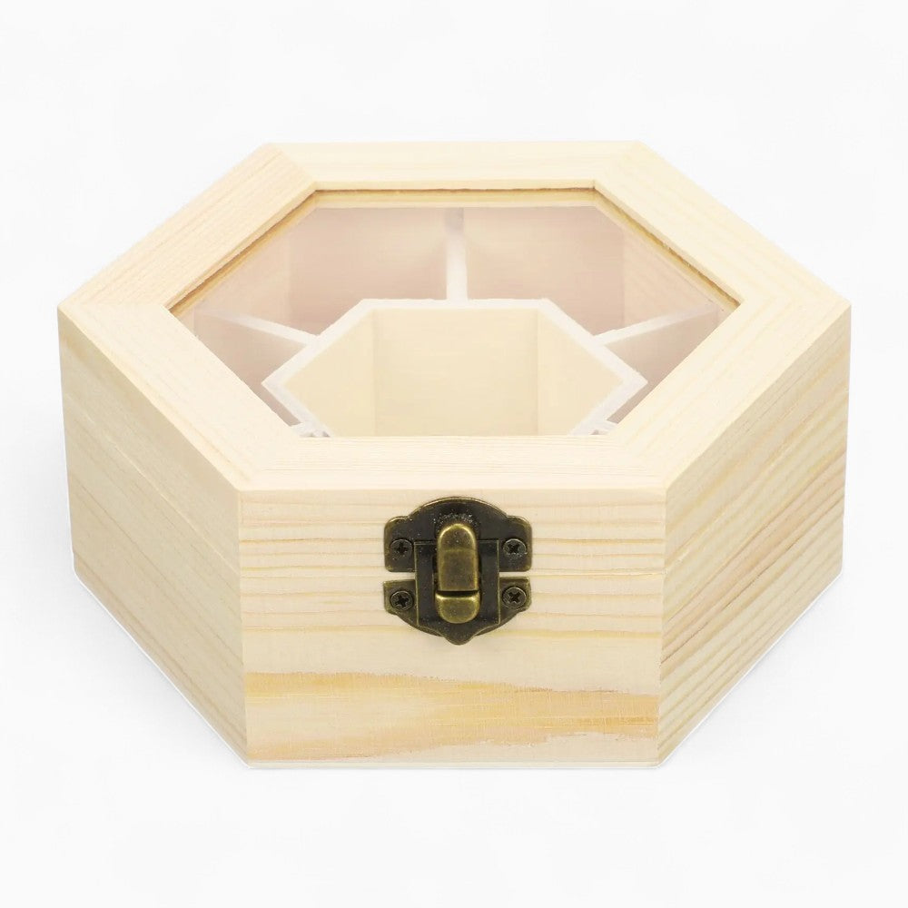 Boîte à Bijoux Hexagonale en Chêne - détail du couvercle