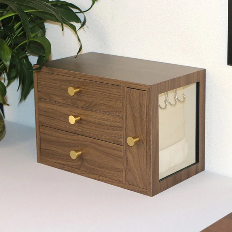 Boîte à Bijoux Bois Naturel et Design avec Vitre - vue latérale