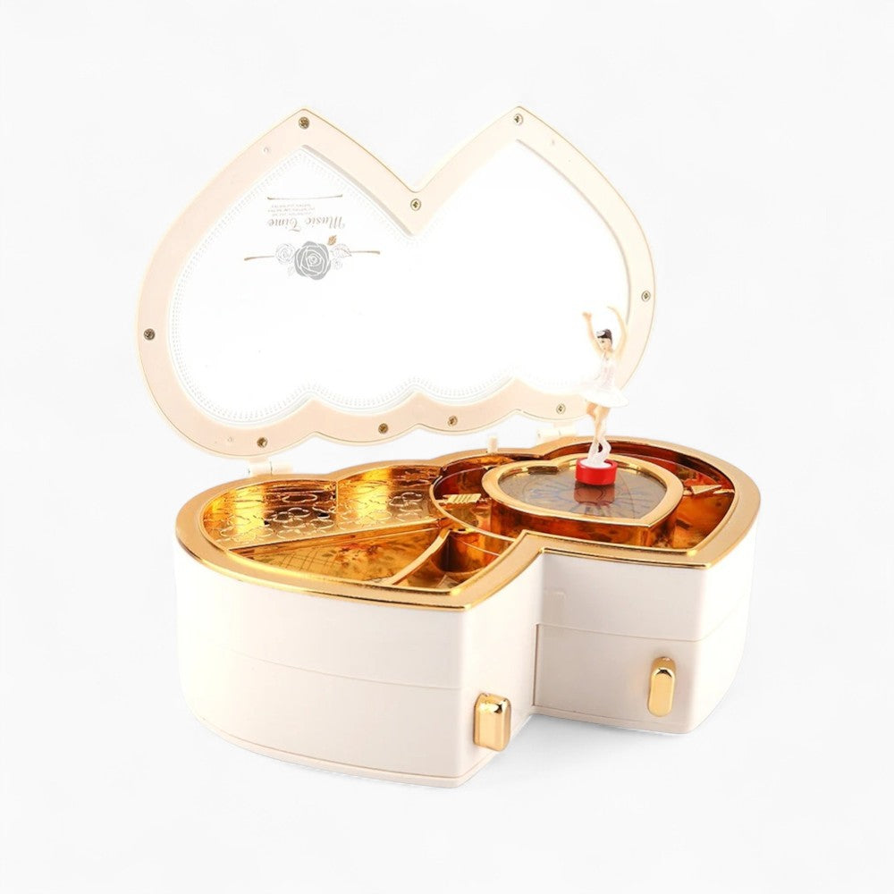 Boîte à Bijoux Coeur Musical En Bois Blanc - détail du couvercle