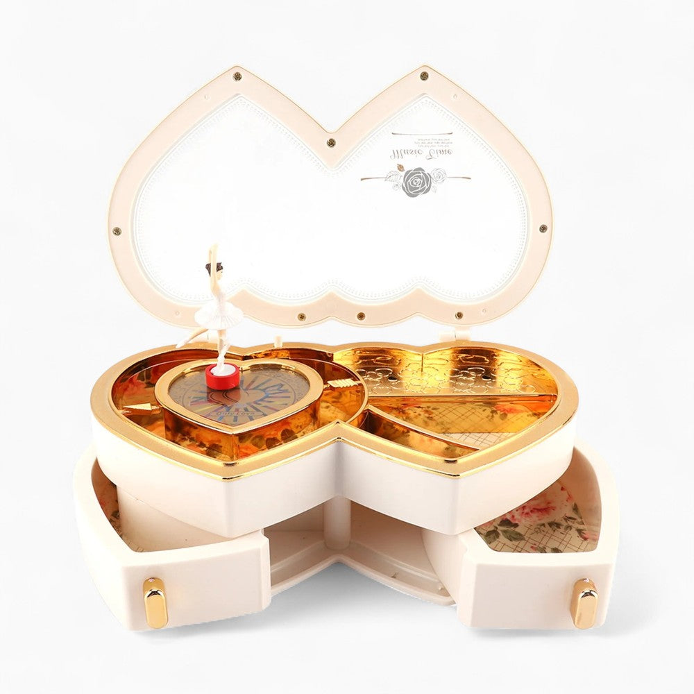 Boîte à Bijoux Coeur Musical En Bois Blanc - vue de dessus