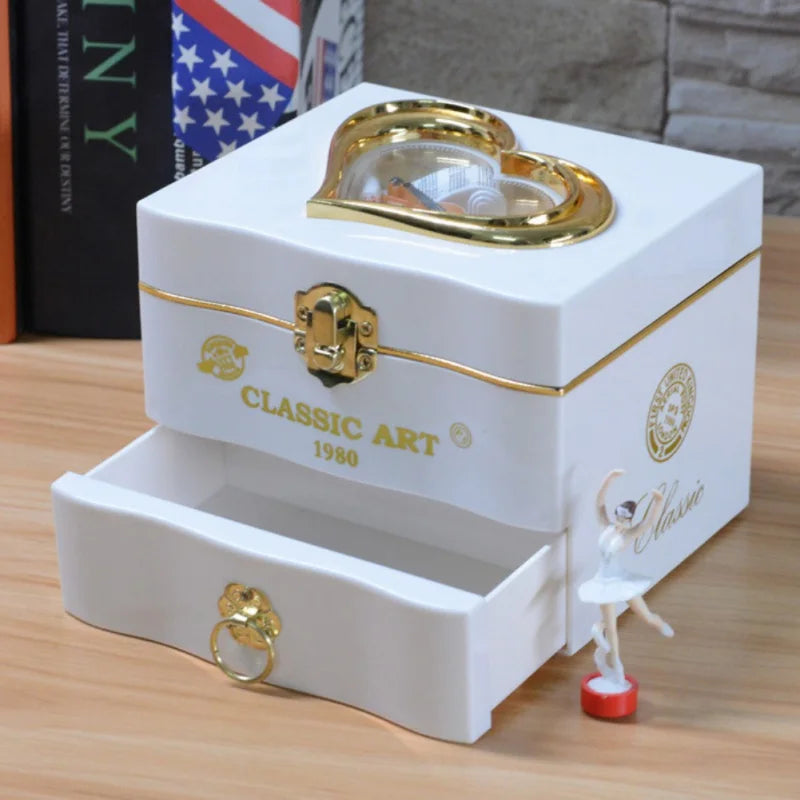 Boîte à Bijoux Musicale Blanche En Bois - intérieur et compartiments