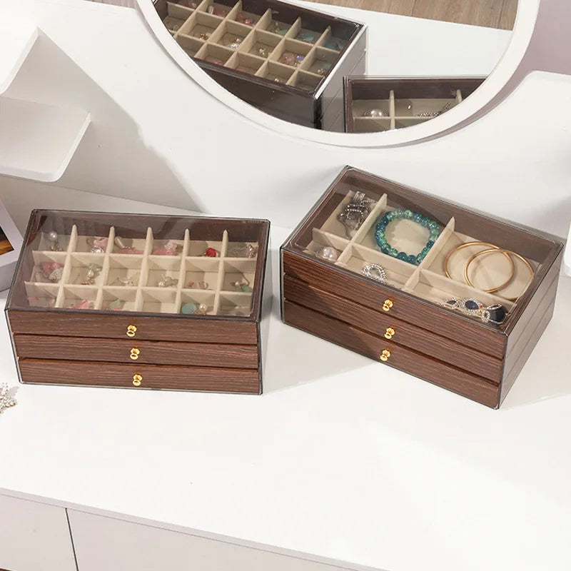 Boîte à Bijoux en Bois Massif et Transparente - intérieur et compartiments