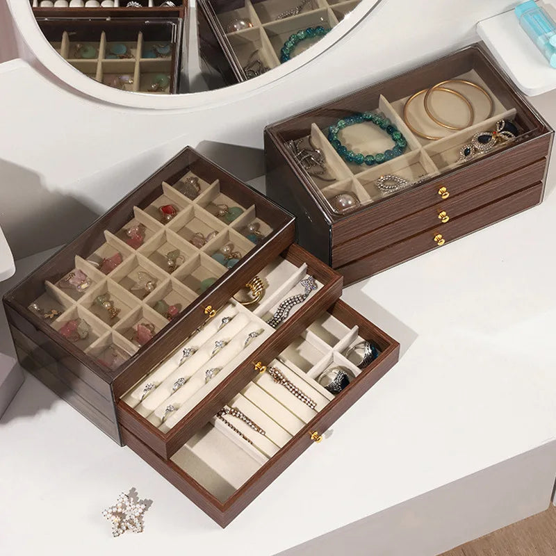 Boîte à Bijoux en Bois Massif et Transparente - vue latérale