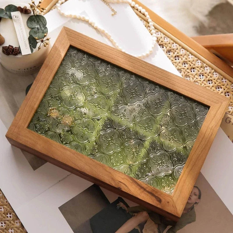 Boîte à Bijoux Bois Vintage Intérieur Vert - vue latérale