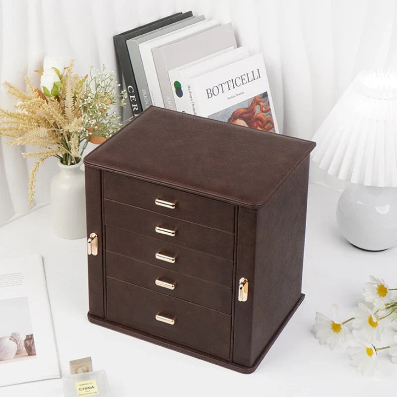 Géante Boîte à Bijoux En Cuir Multi-Tiroirs - intérieur et compartiments