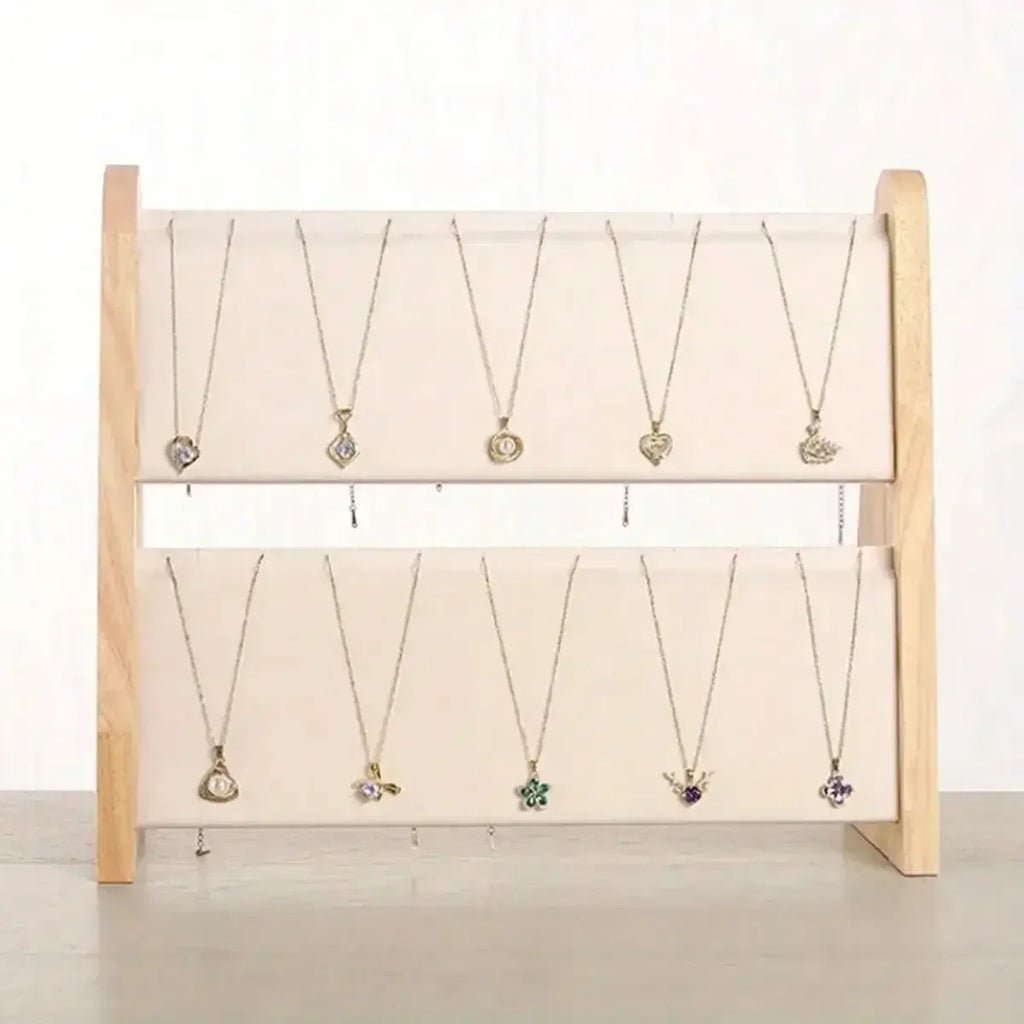 Présentoir à Colliers 2 Niveaux en Bois - vue latérale