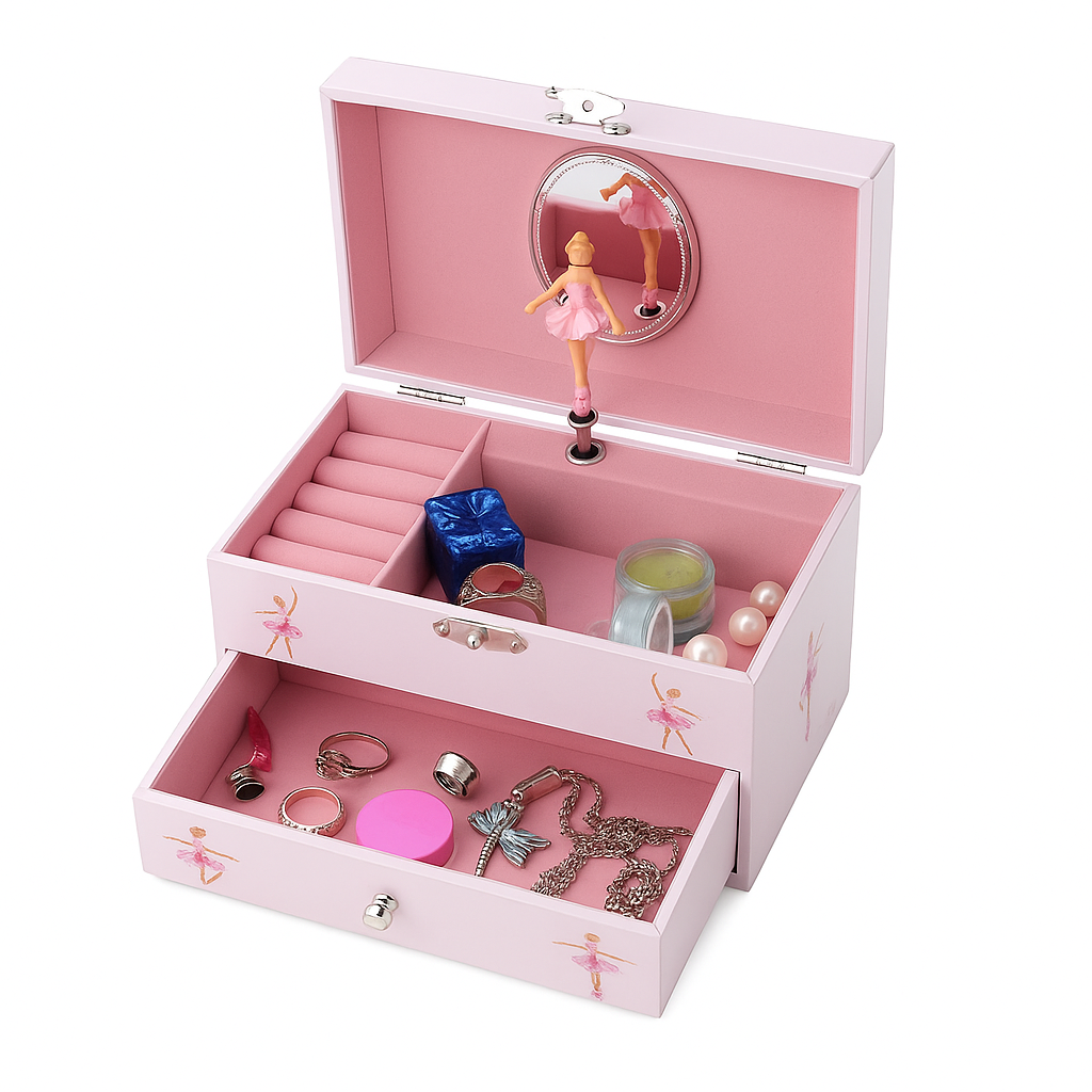 Boîte à Bijoux Rose Musique Danseuse Avec Tiroir - vue principale