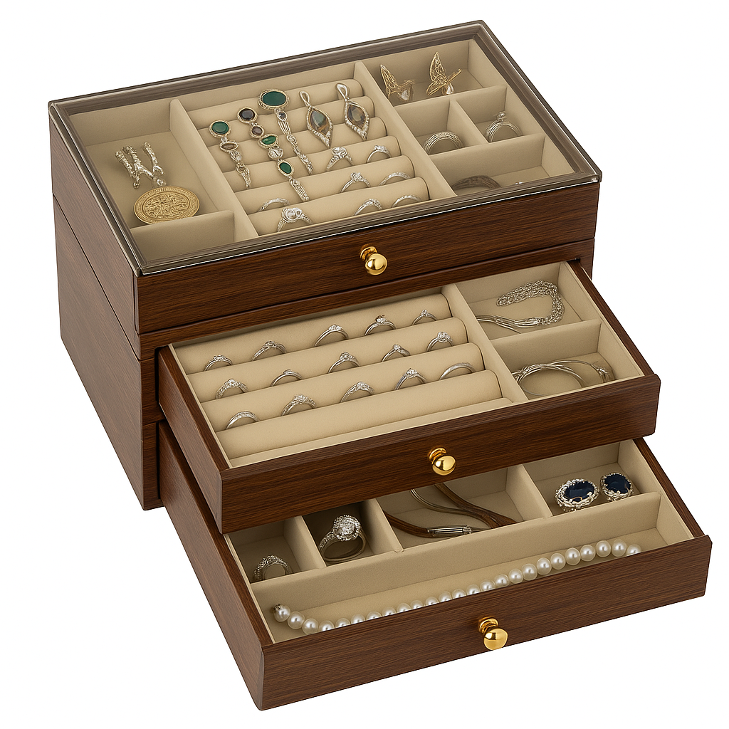 Solid Wood and Glass Jewelry Box