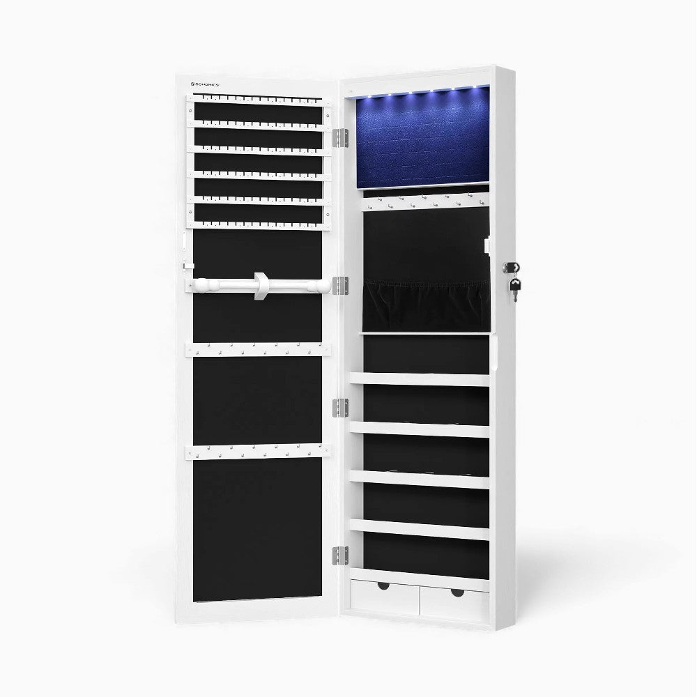 Armoire à Bijoux Blanche avec Miroir Et LED Intégrées - compartiments intérieurs