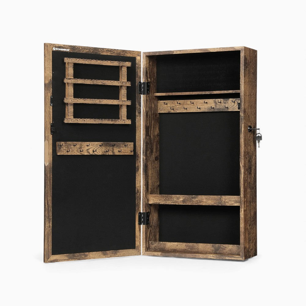 Armoire à Bijoux Murale Bois Marron Avec Miroir - miroir intégré