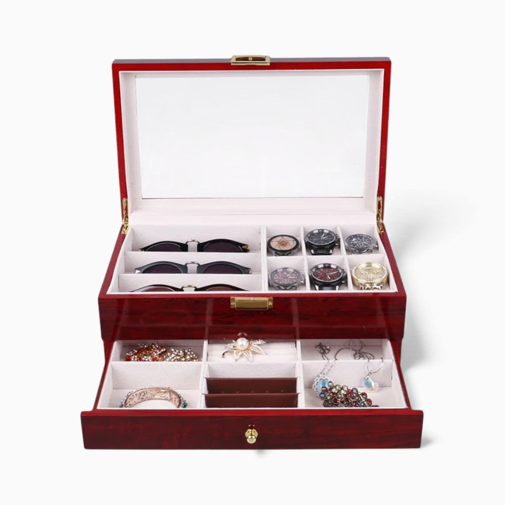 Boîte à Montres Et Bijoux Rouge Avec Ouverture Transparente - coussin de maintien en velours