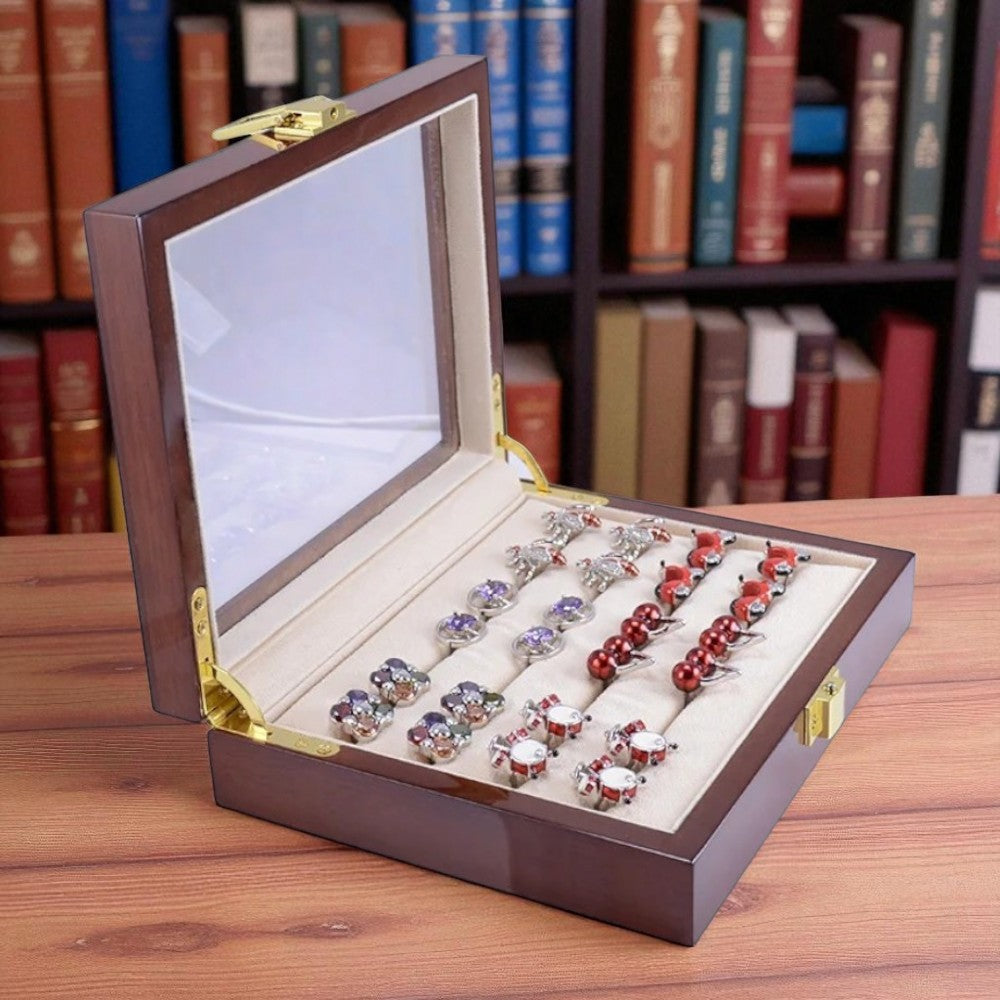 Boîte à Bijoux Bois Foncé Avec Verre - intérieur et compartiments