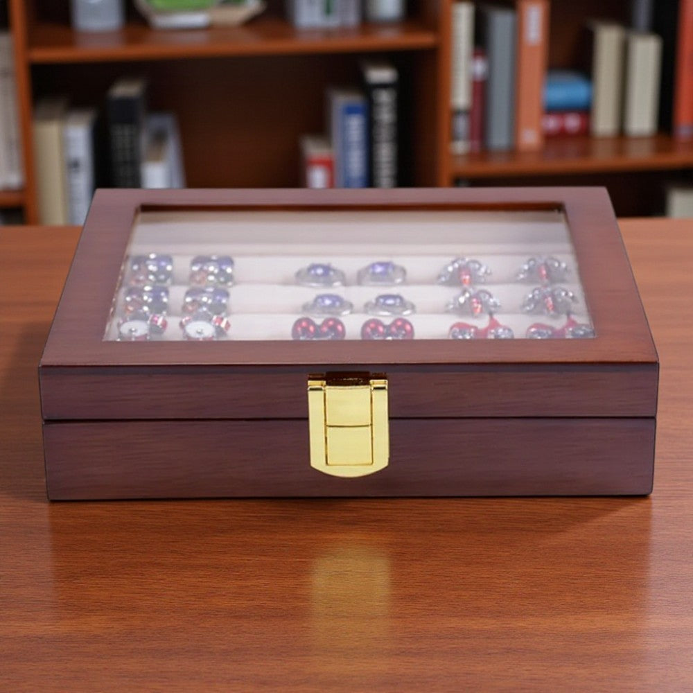 Dark Wood Jewelry Box with Glass Lid