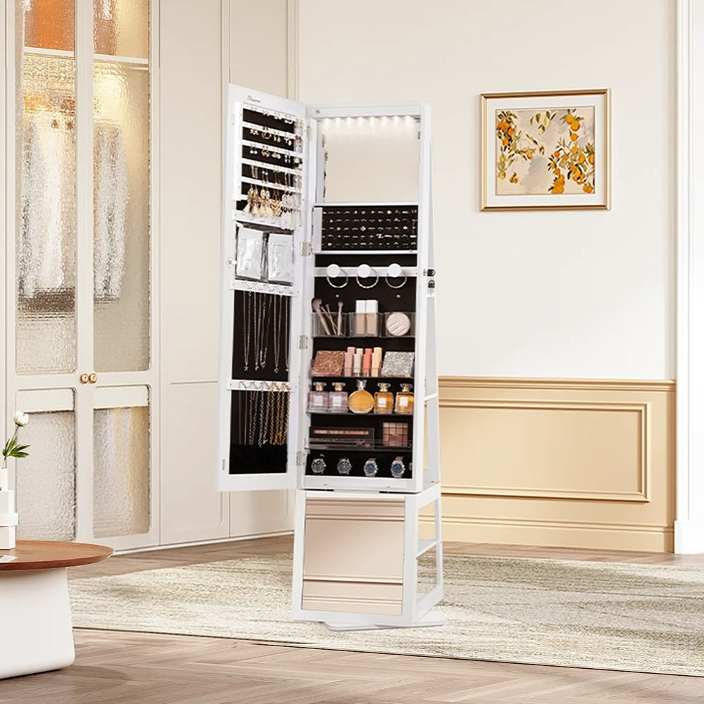 Armoire à Bijoux et Accessoires Sur Pied Avec Miroir Et Led - tiroirs ouverts