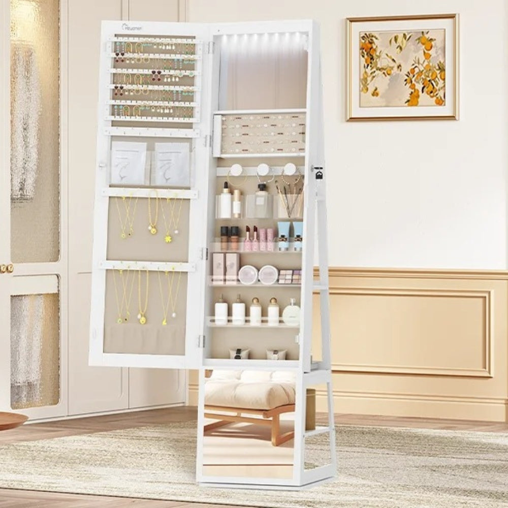 Armoire à Bijoux et Accessoires Sur Pied Avec Miroir Et Led - vue latérale