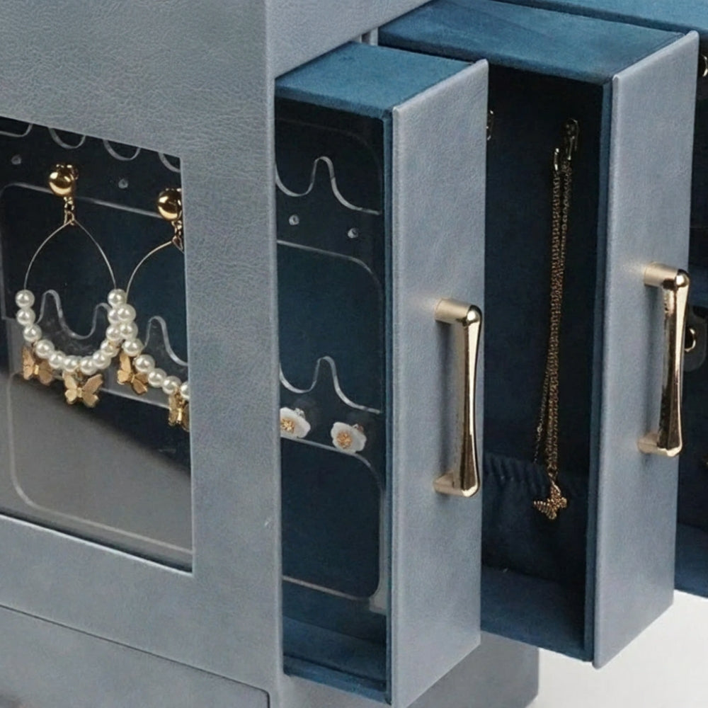 Boîte à Bijoux Géante en Cuir - tiroirs ouverts