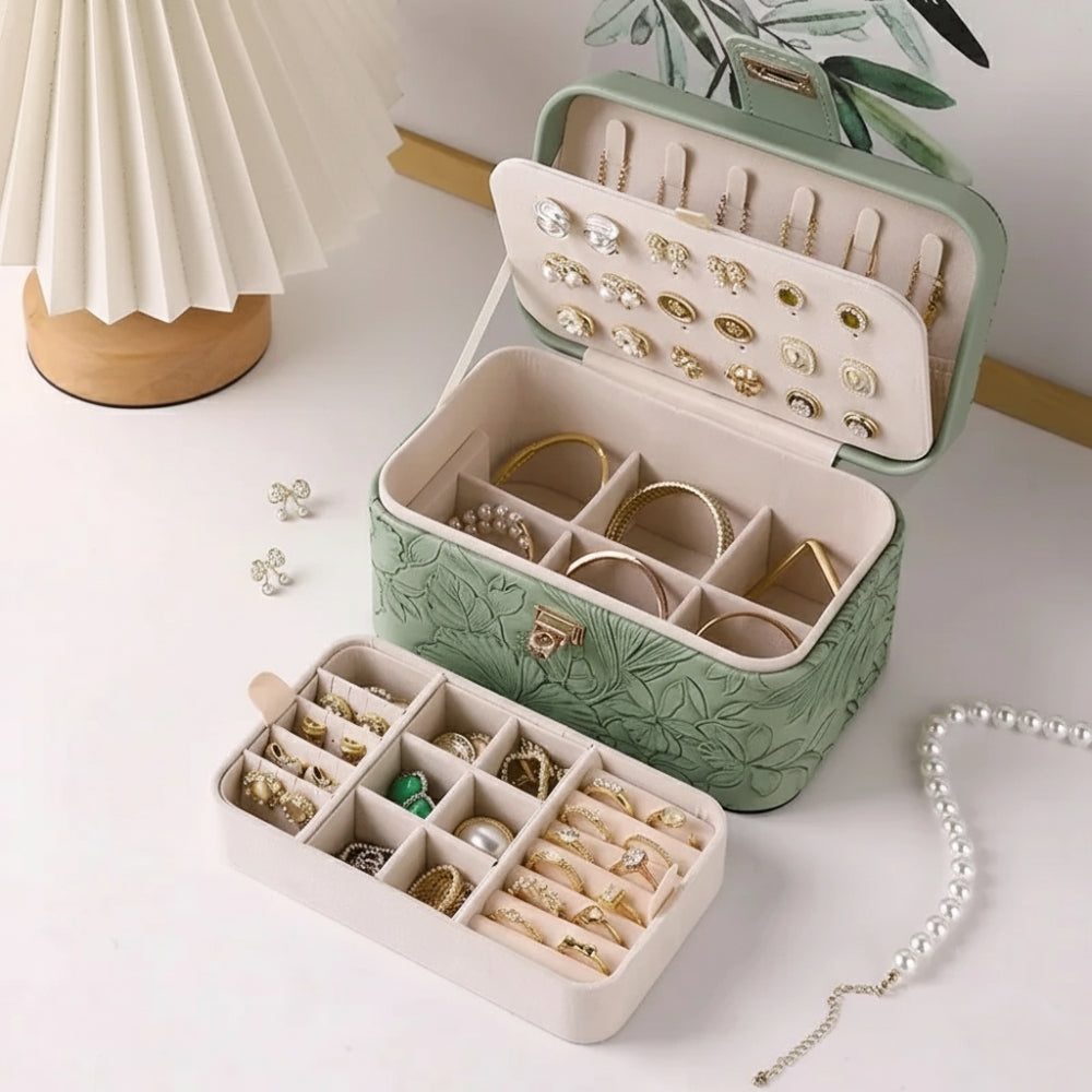Boîte à Bijoux En Cuir et Fleurs - vue de dessus