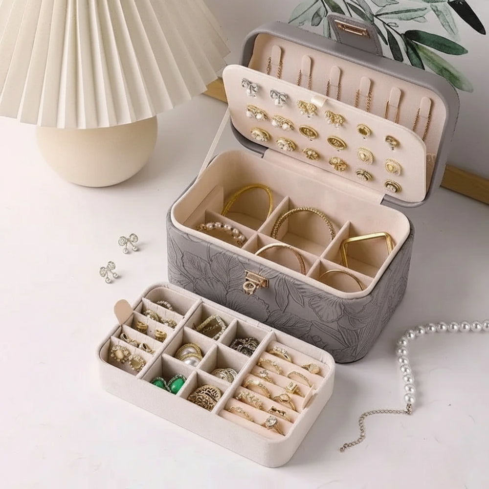 Boîte à Bijoux En Cuir et Fleurs - vue latérale