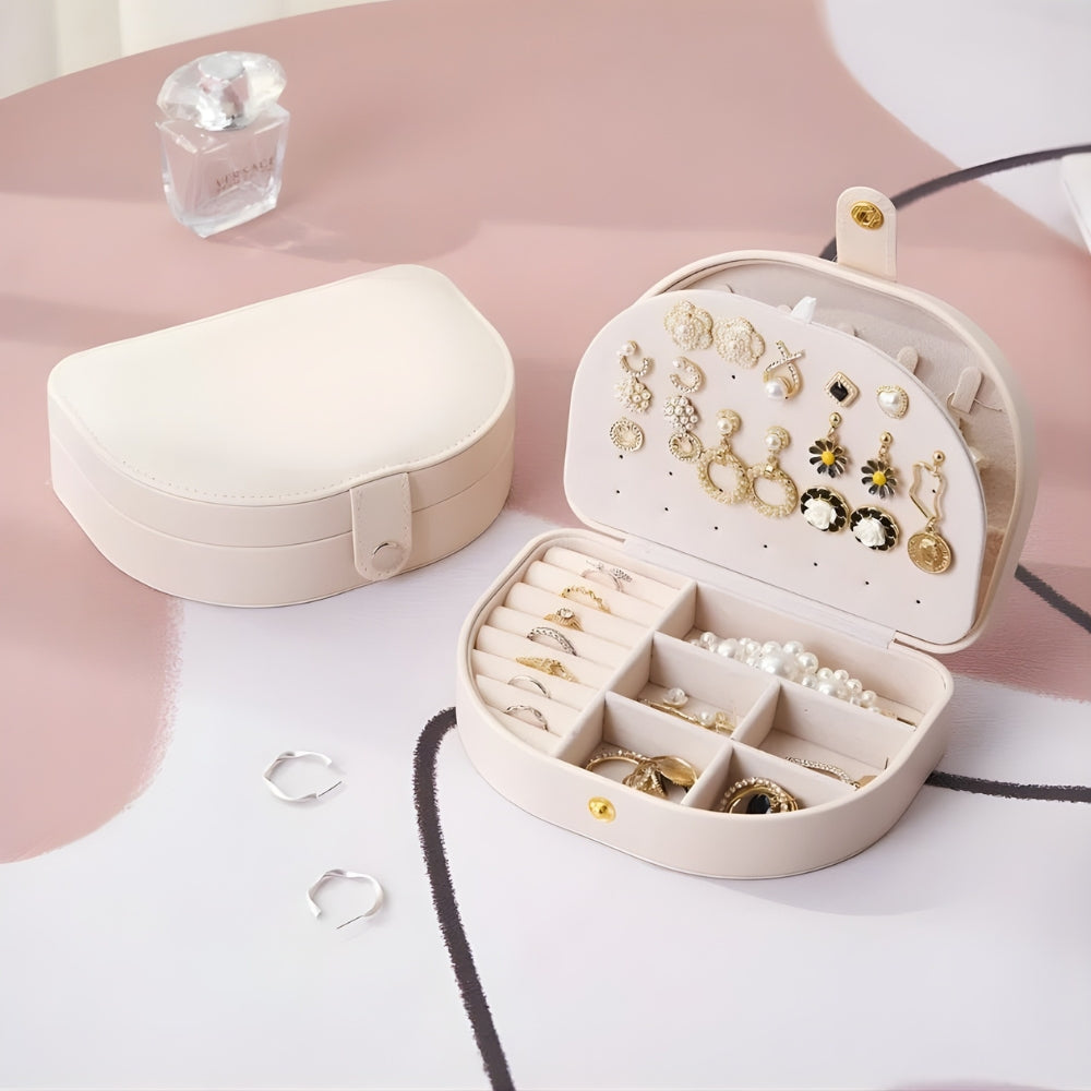 Boîte à Bijoux En Cuir Pour Voyage - vue avec bijoux