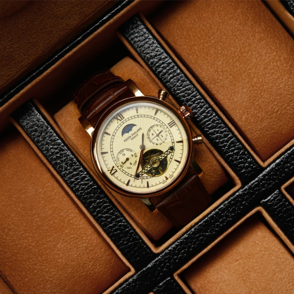 Boîte à Montres En Cuir Noir Intérieur Design - coussin de maintien en velours