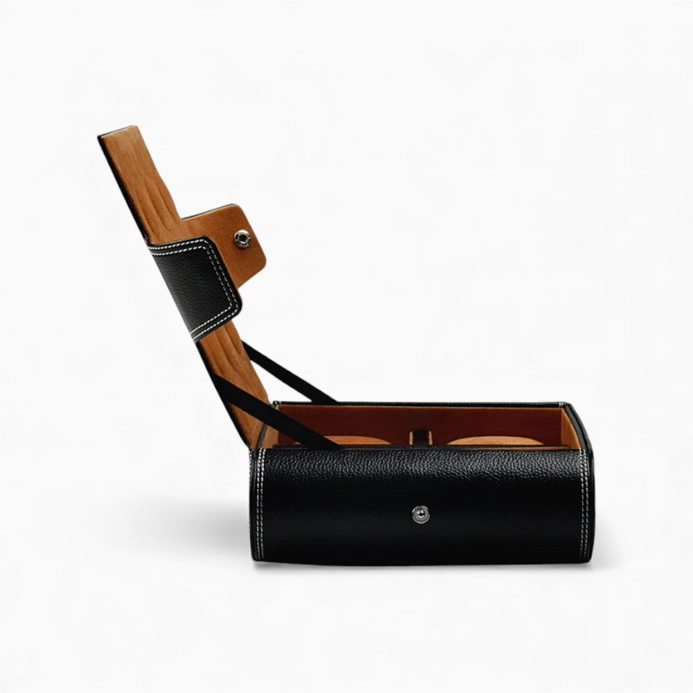 Boîte à Montres En Cuir Noir Intérieur Design - vue latérale