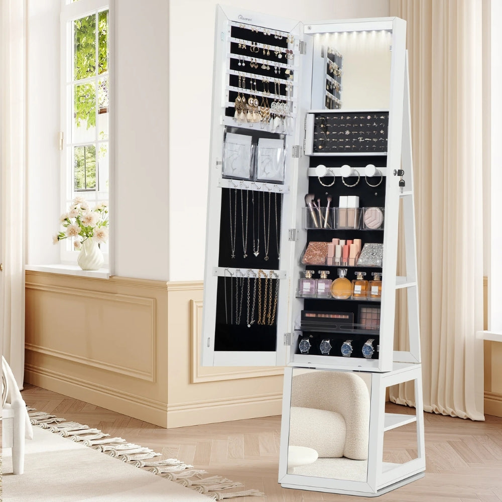 Armoire à Bijoux et Accessoires Sur Pied Avec Miroir Et Led - accrochage intérieur