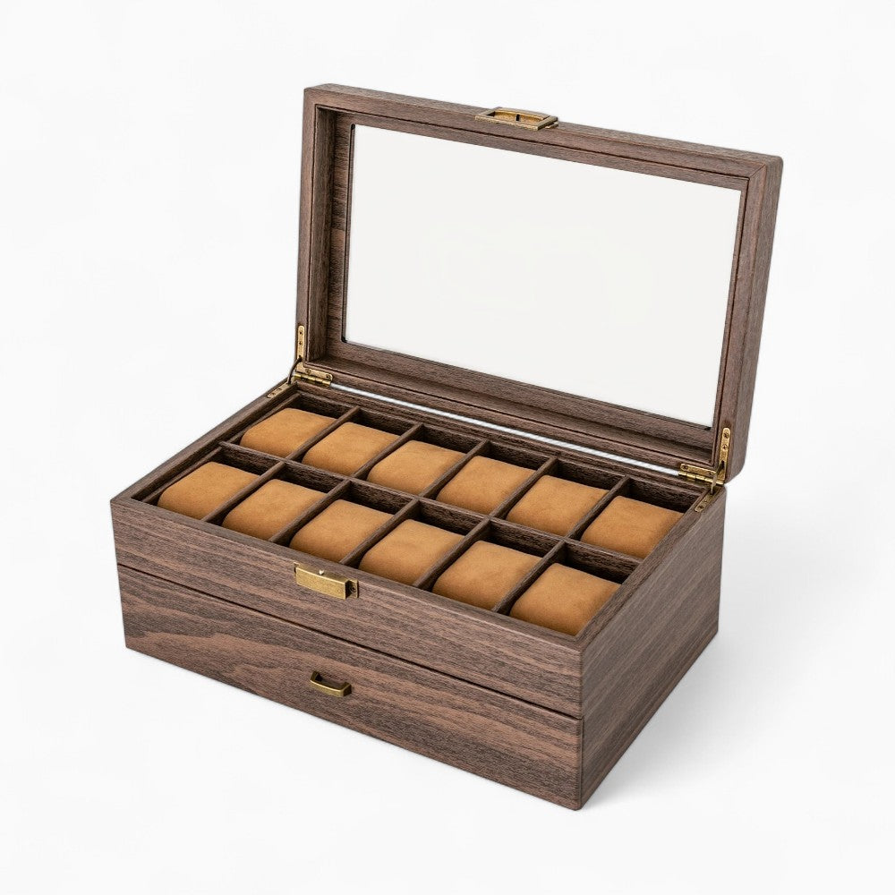 Boîte à Montres En Bois 2 Tiroirs - compartiments montres