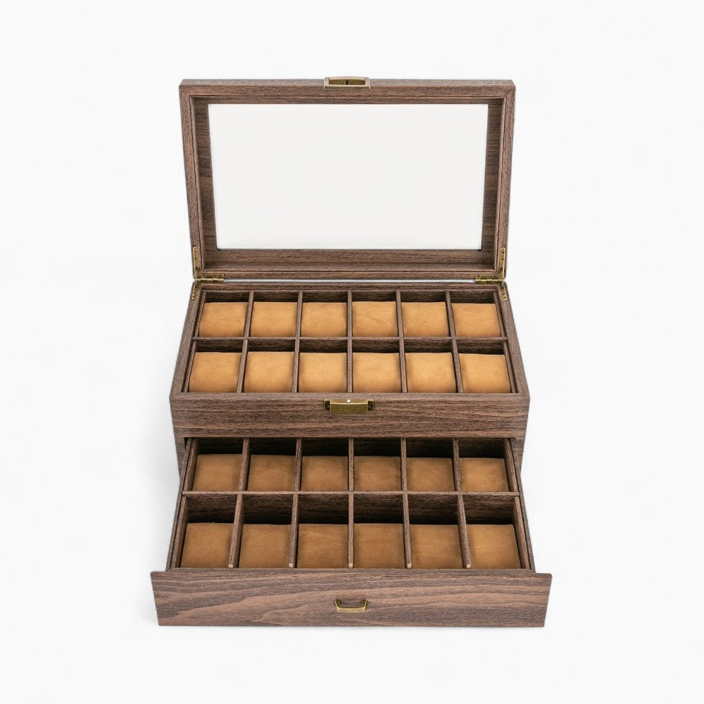 Boîte à Montres En Bois 2 Tiroirs - vue latérale