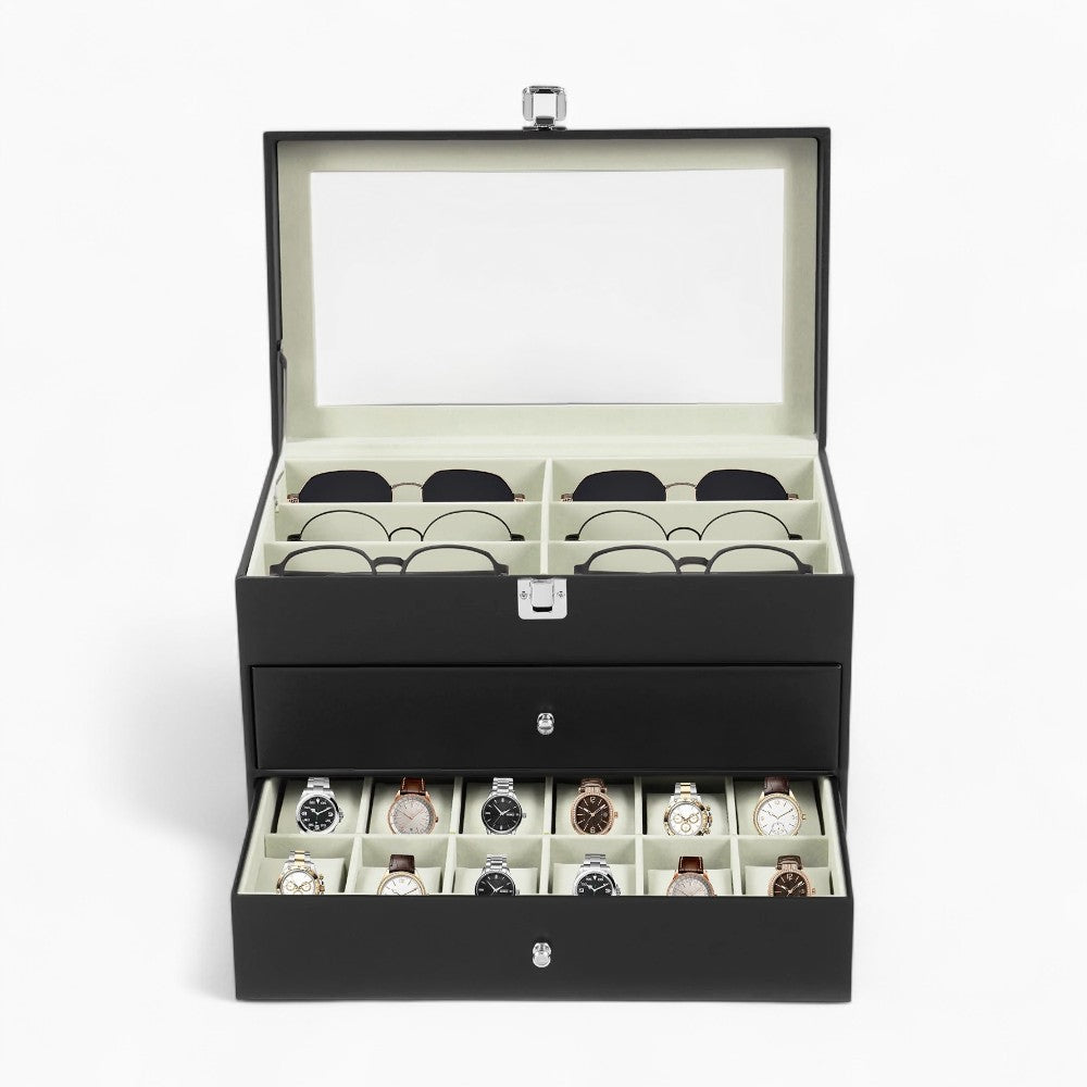 Coffret de Rangement Montres et Accessoires Avec Tiroirs - intérieur