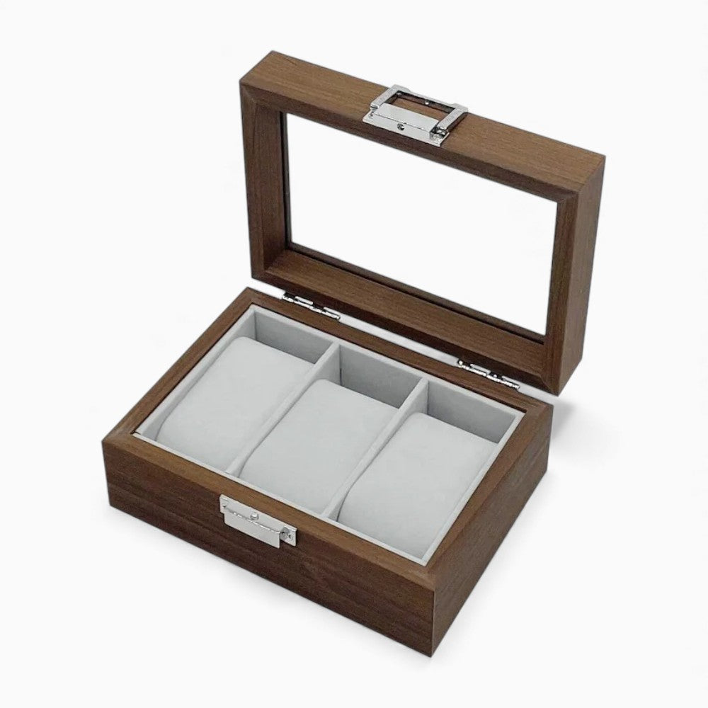 Boîte à Montres 3 Compartiments en Bois Foncé - compartiments montres