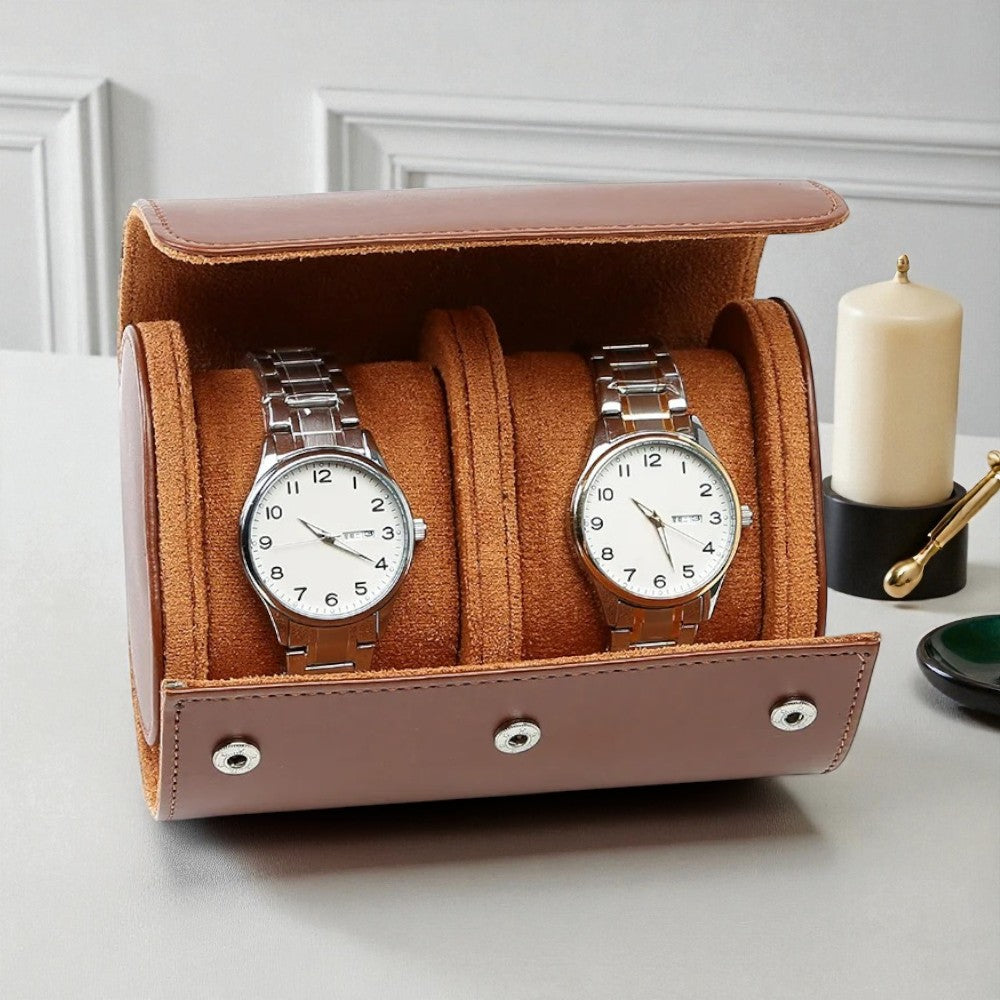 Boîte à Montre Portative en Cuir - couvercle ouvert